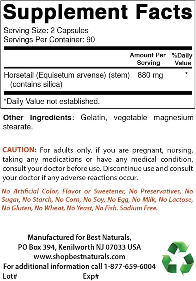 Best Naturals Horsetail 440 mg 180 Capsules (180 Count (Pack of 3))