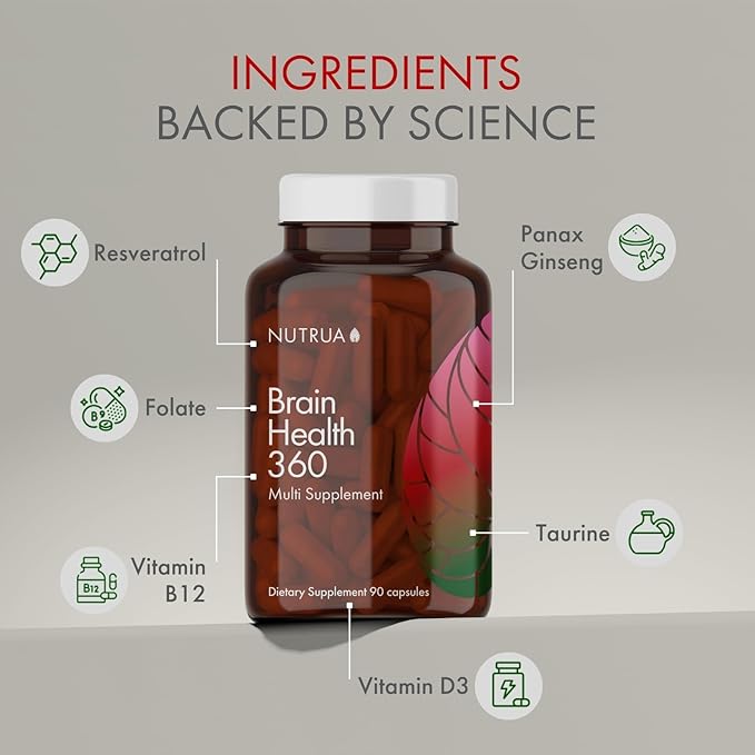 Nutrua© Brain Health 360™ | Doctor-Developed Brain Supplement | Boost Memory, Focus & Mood | Cognitive Support | USA-Made | Enhance Mental Clarity, Drive & Productivity | Brain Supplement Enhancement