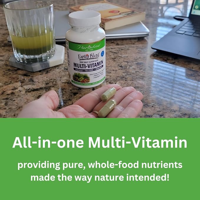 Paradise Herbs Earth's Blend Once Daily Multivitamin for Men, No Iron, 48 Organic Superfoods, Probiotics, Antioxidants, Vitamins A, B12, C, D, K2, 30 Count