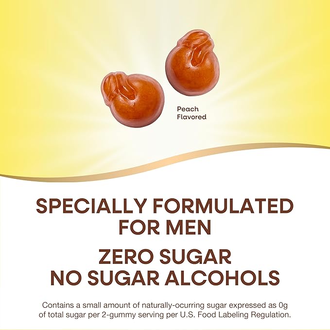 Nature's Way Alive! Zero Sugar Men's Gummy Multivitamins, Energy Metabolism*, Muscle Function*, B-Vitamins, No Sugar Alcohols, Plant-Based Sweeteners, Peach Flavored, 80 Gummies