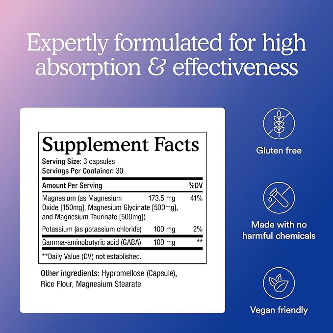 MitoQ Triple Magnesium Complex | Magnesium Glycinate, Taurinate, Oxide with GABA for Heart Health, Stress Management, & Deeper Sleep | High Absorption | 90 Capsules