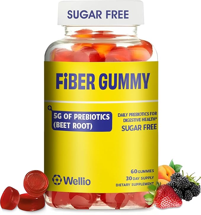 Fiber Gummy, Sugar Free, 5g Prebiotic Fiber, FOS (Fructo-oligosaccharides), for Digestive & GLP-1 Support, Non-Stick & Natural Fruit Flavored, 60ct, 1 Month Supply - Made in USA