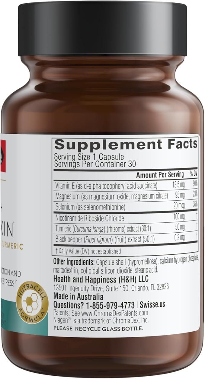 Swisse Plus NAD+ Calm Skin | Clinically Tested NAD+ Supplement | Supports Balanced, Healthy Skin | Anti-Aging Supplement for Women & Men | 30 Capsules