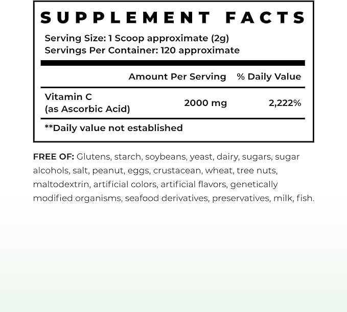 Immune & Genetics Protocols LLC Vitamin C High Potency* 2000 mg - Versatile and Powerful (120 Servings/4 Month approximate)