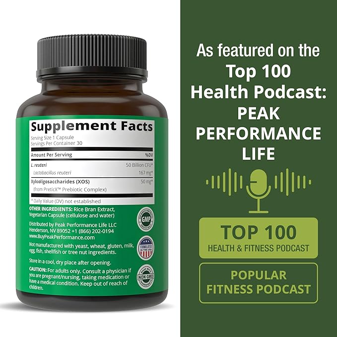 Lactobacillus Reuteri 50 Billion CFU Probiotics with Clinically Studied PreticX® XOS Prebiotic. L Reuteri Probiotic Capsules Supplement for Gut Health and Digestive Support. For Both Women & Men