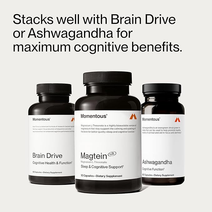 Momentous Magtein Magnesium L-Threonate - Brain & Rest Support Supplement - Boosts Cognitive Function & Sleep Quality - NSF Certified for Sport -145 mg - 30 Servings