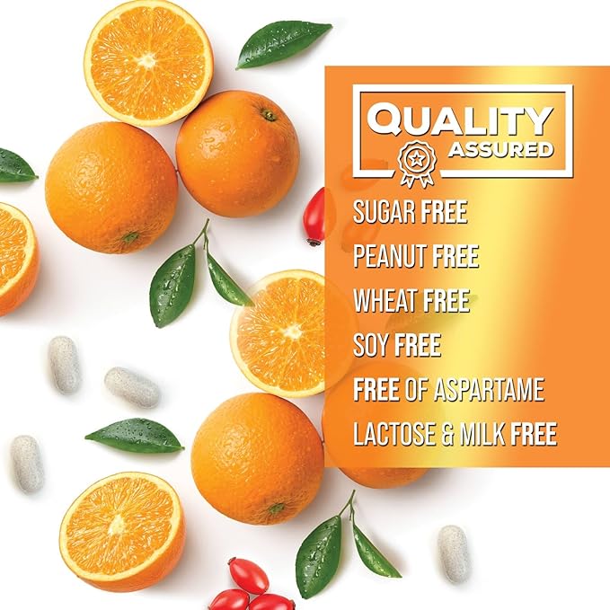 Vitamin C 1000mg Chewable Supplement - Extra Strength Immune Support Vitamin C Dietary Supplement with Rose HIPS, Nature's VitaminC Antioxidant Support, Natural, Vegan, Orange Flavor - 120 Tablets