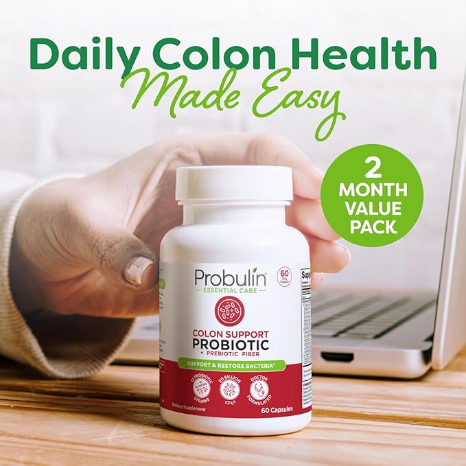 Probulin Colon Support Probiotic Supplement, Daily Gut, Digestive, and Immune Health Probiotics Capsules for Men and Women, 20 Billion CFU, Vegan, 60 Count Bottle