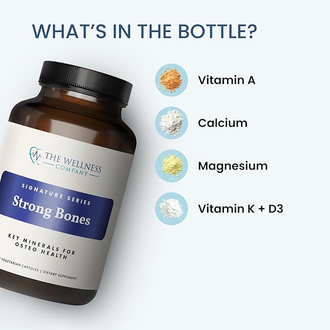 The Wellness Company Strong Bones | 120 Capsules (2-Month Supply) | Made with Key Minerals to Help Build Bone Strength | Non-GMO, Vegan, Gluten Free | for Supporting Bone Strength and Health