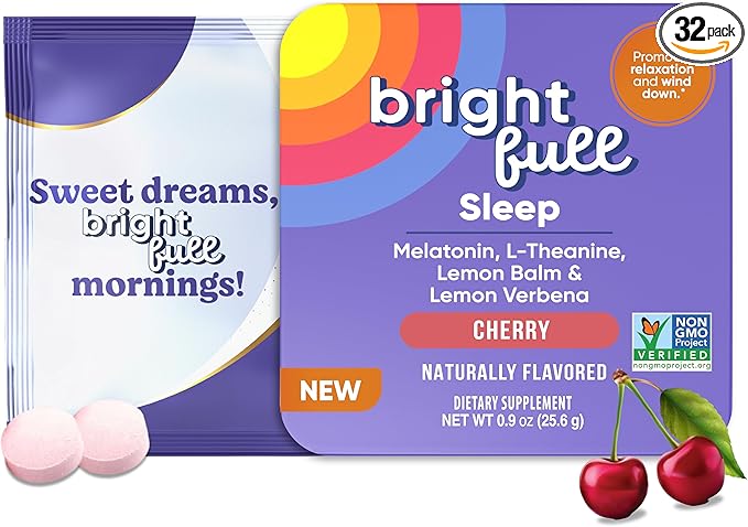 Natural Sleep Aid with Melatonin, Ashwagandha, Lemon Balm & L-Theanine – Drug-Free Sleep Support Supplement – Restful Sleep, Back to Sleep – Cherry Flavor – 32 Chewable Tablets