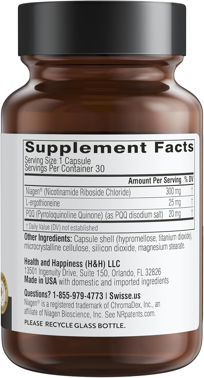 Swisse NAD+ Pro Anti-Aging | Featuring Clinically Proven 300mg Niagen® | L-Ergothioneine & PQQ | Supports Beauty, Longevity & Vitality | 30 Capsules