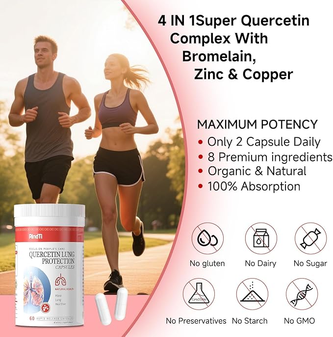 Quercetin with Bromelain,Quercetin 500mg Capsules,Immune Health,Respiratory Wellness,60 Capsules