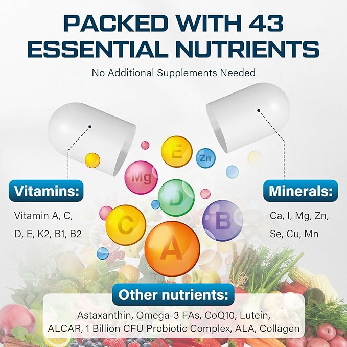 Men Multivitamins 50 Plus - Daily Multivitamin for Men with Fermented Herbal Extracts & 43 Nutrients - Mens Vitamins Supports Memory & Brain, Energy, Bone Health (2 Pack)
