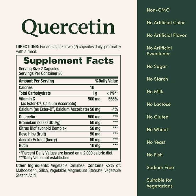 Nature's Bounty Quercetin, Immune Support, 500mg, with Vitamin C, Rose HIPS, & Rutin, 60 Count