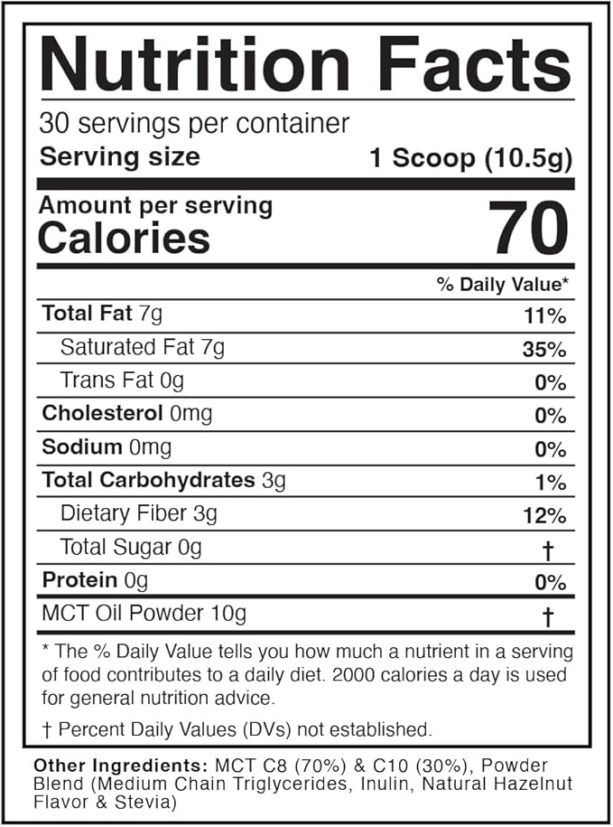 Divine Health Dr. Colbert, MD MCT Oil Powder | Hazelnut Flavor Recommended in Keto Zone Diet Book | Coffee Creamer | 70% C8 30% C10 | 0 Net Carbs | 30 Day Supply | 330 G