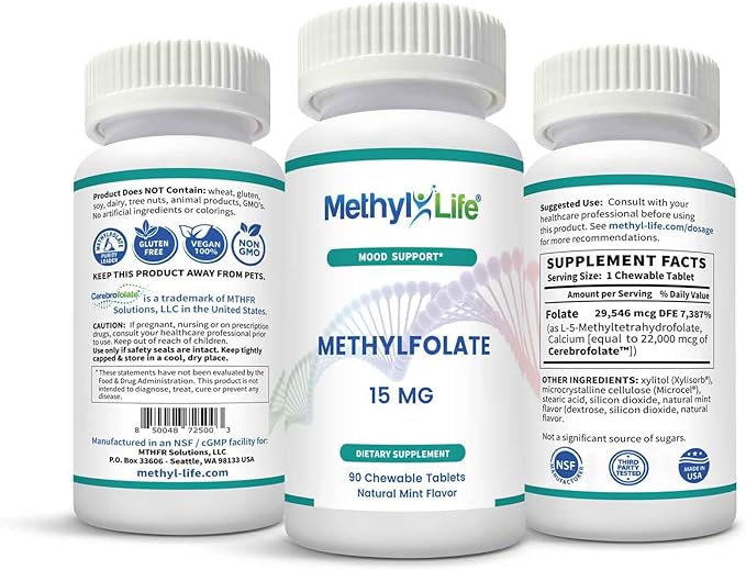 L-Methylfolate 15mg – L Methyl folate Supplement for Women & Men, Premium Cerebrofolate Formula (5-MTHF) – High Bioavailability Active Folate | 90 chewable Tablets 3 Months Supply Non-GMO, Gluten-Free