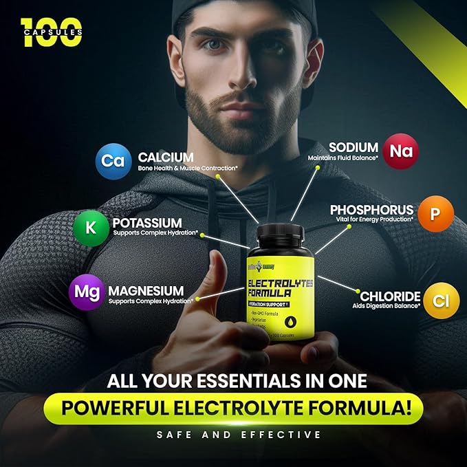 NutritionMoney Electrolyte Premium Hydration Supplement โ Sugar Free, Zero Carbs, Non-GMO, Zero Calories, Keto-Friendly, Supports Carnivore Diet, Optimal Rehydration Electrolytes Capsules - 100 Count
