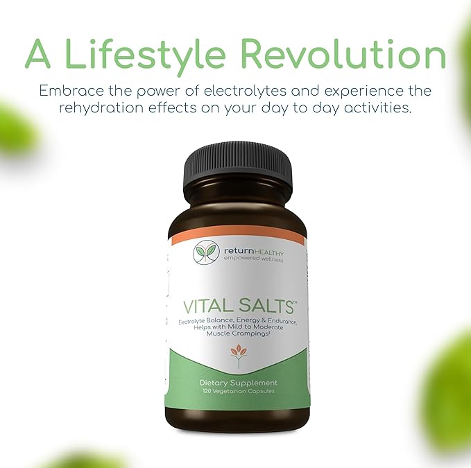 Vital Salts, Electrolyte Salts for Energy and Endurance, Sodium Chloride, Electrolyte Supplements, Blood Pressure Support Supplement, Muscle Cramps Relief, 120 Salt Capsules - Return Healthy