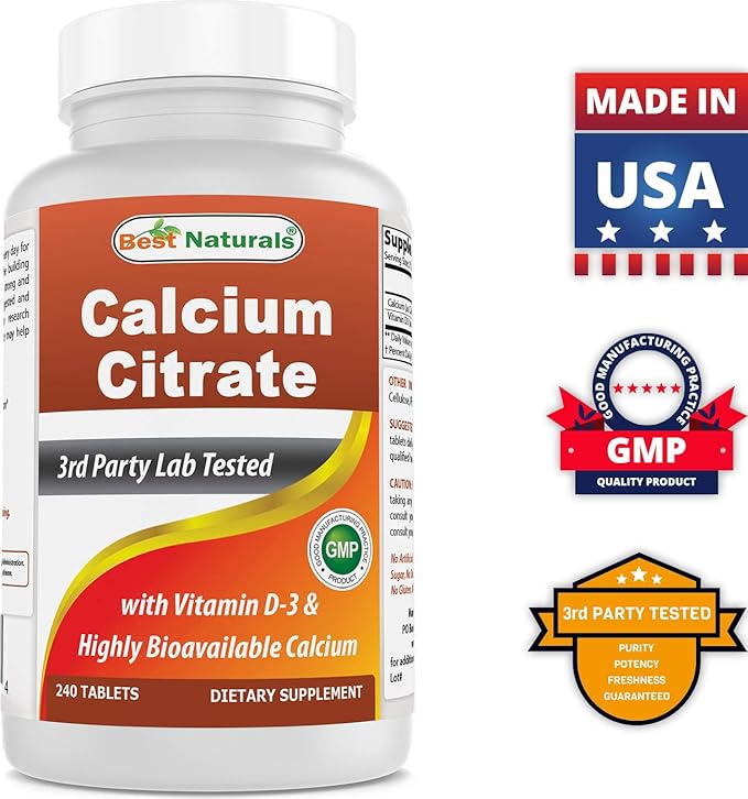 Best Naturals Calcium Citrate with Vitamin D-3 240 Tablets (240 Count (Pack of 3))