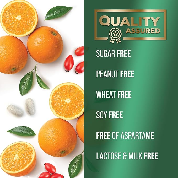 Vitamin C Chewable 1000mg - Extra Strength Antioxidants for Powerful Immune Support w/Vitamin C & Rose HIPS - Potent Dietary VIT C Chews Supplement, Natural, Vegan, Gluten-Free, Non-GMO - 60 Tablets