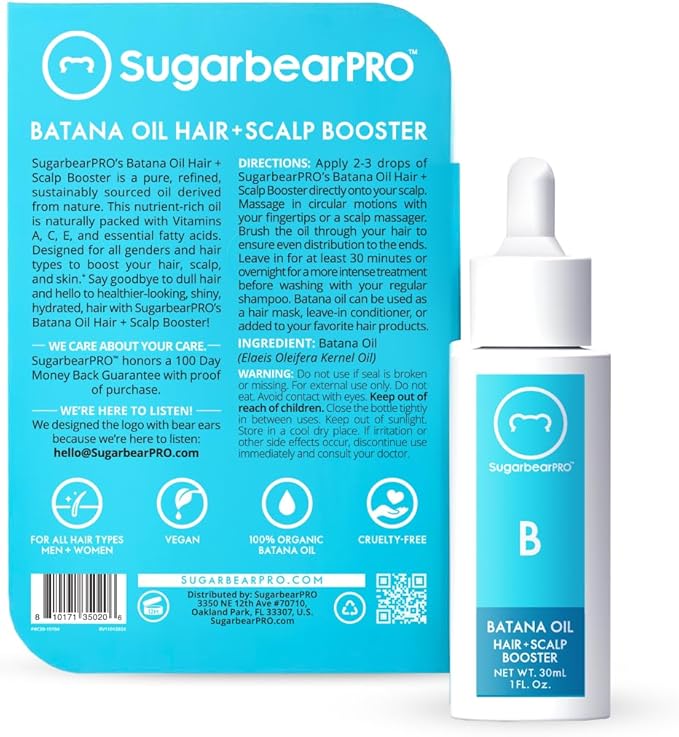 SugarBearPro Batana Hair Oil & Glass-Dropper Applicator, 1oz + Vegan Hair Vitamin Gummies 1 Month Supply, Extra Strength Biotin 6000mcg