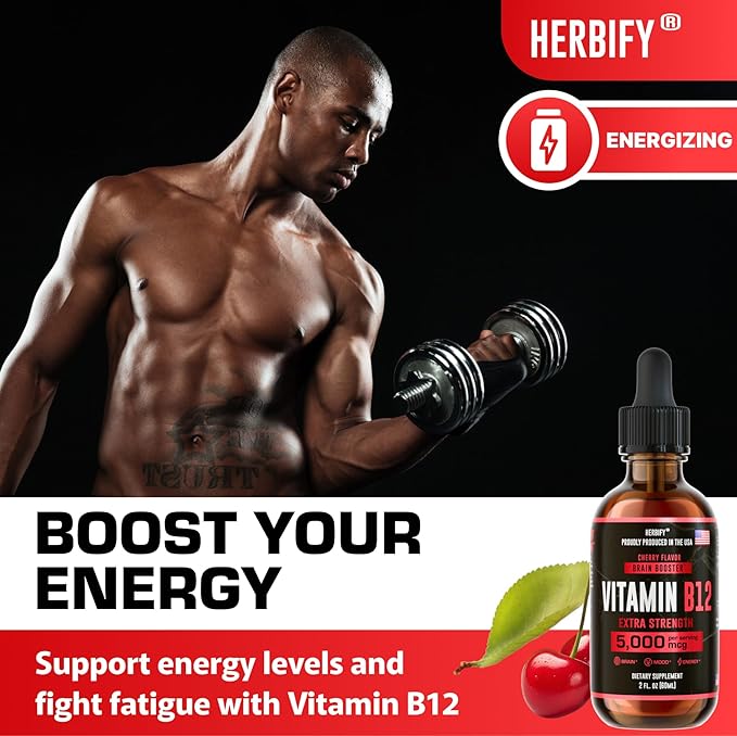 HERBIFY Vitamin B12 Methylated Multivitamin Energy Supplements for Women & Men - Liquid B12 Vitamins 5000 Mcg Methylcobalamin - Energy Support and Immune Health Liquid Vitamin 2 Oz