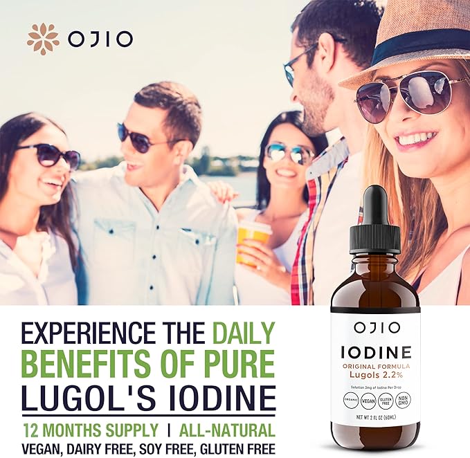Lugols Iodine Solution 2% - 1 Year Supply - High Potency Liquid Oral Iodine Drops with Superior Absorption – Improves Overall Health & Energy for Women, Men, Kids - 2 fl Oz (Pack of 2)