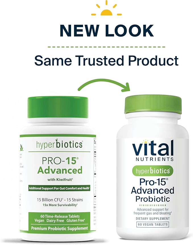Hyperbiotics Vital Nutrients Pro-15 Advanced Probiotics for Women and Men | 15 Strains + Kiwifruit | Clinically Studied Daily Probiotics for Digestive Health, Gas, & Bloating | 60 Vegan Tablets