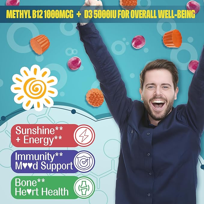 Focus Memory & Energy Gummies, L-Tyrosine + Methyl B12 1000mcg, B6 50mg, D3 C, Lion's Mane Mushroom, for 15+ Students, Office Worker, Multivitamin, Herb Blend for Seniors Brain & Cognition, 1 Pack