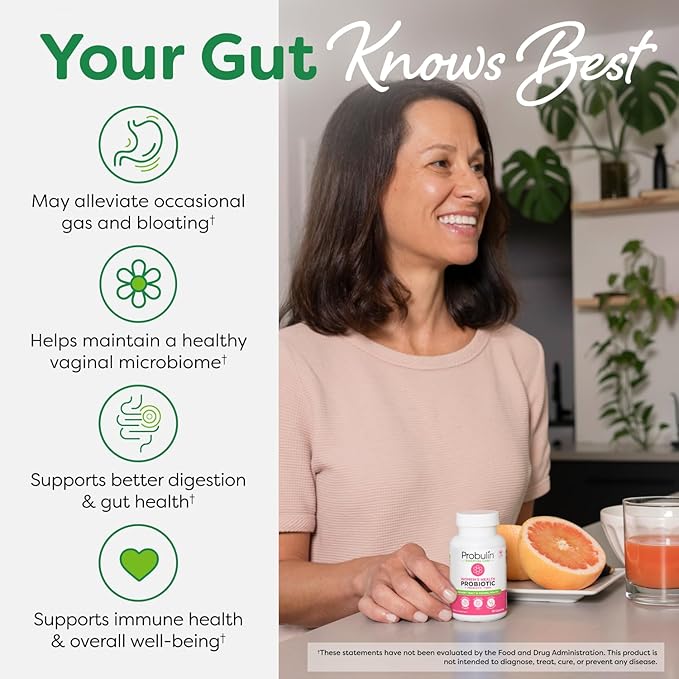 Probulin Womens Probiotic - Vaginal, UT, Gut & Immune Health with Lactobacillus Reuteri - 20 Billion CFU, 12 Probiotic Strains & Prebiotics - 90 Vegan, Gluten Free Capsules for Whole-Body Wellness