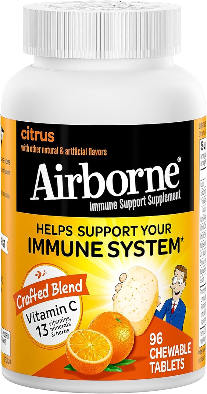 Airborne Vitamin C 1000mg (per Serving) - Citrus Chewable Tablets (96 Count in a Box) - Packaging May Vary