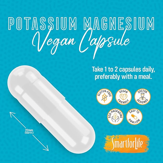 SMART FOR LIFE Potassium Magnesium Supplement – High Absorption Mineral Complex – 90 Vegan Capsules – Muscle Support & Electrolyte Balance