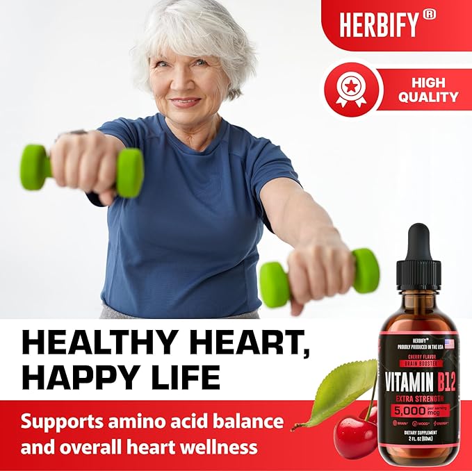 HERBIFY Vitamin B12 Methylated Multivitamin Energy Supplements for Women & Men - Liquid B12 Vitamins 5000 Mcg Methylcobalamin - Energy Support and Immune Health Liquid Vitamin 2 Oz