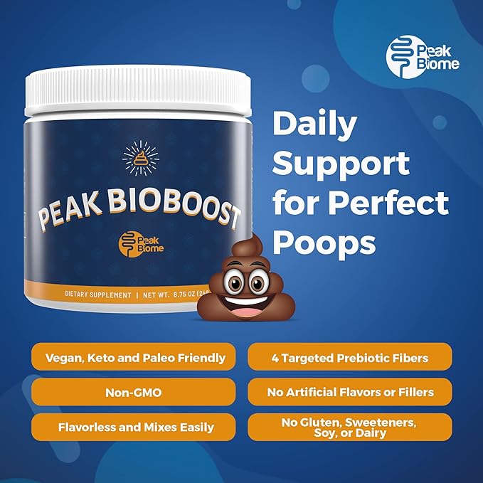 Peak BioBoost - Prebiotic Fiber Supplement - Flavorless Digestive Nutritional Supplements - Easy to Dissolve Prebiotic Powder - No Gluten, Soy or Dairy - 1 Month Supply - 30 Servings