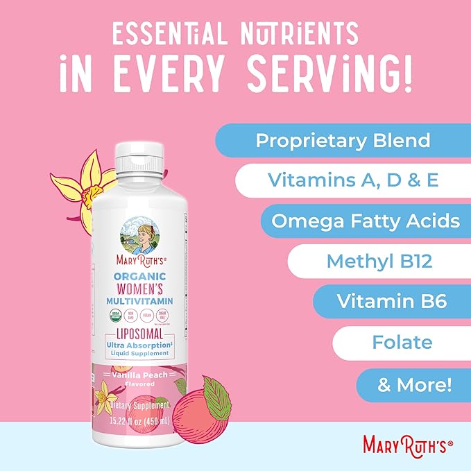 MaryRuth Organics USDA Organic Multivitamin for Women, Sugar Free Womens Multivitamin, Liquid Vitamins for Women, Immune Support Supplement, Ashwagandha, Methylfolate, Vegan, Non-GMO, 15.22 Fl Oz