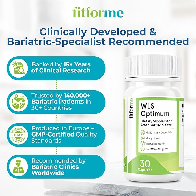 FitForMe Bariatric Multivitamins with Iron After Gastric Sleeve - One a Day WLS Optimum Capsule - 90 Days Supply of Vitamins & Minerals, Scientifically Proven