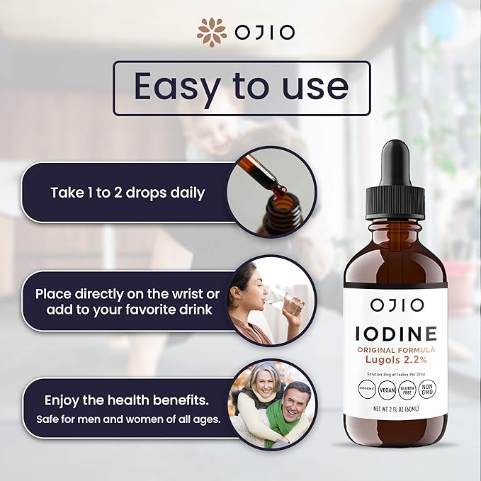 Lugols Iodine Solution 2% - 1 Year Supply - High Potency Liquid Oral Iodine Drops with Superior Absorption – Improves Overall Health & Energy for Women, Men, Kids - 2 fl Oz (Pack of 2)