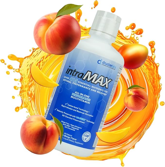 IntraMAX Organic Liquid Multivitamin, Non GMO, Dairy Free, Gluten Free, Magnesium, Vitamin D, C and E, Zinc (32 oz., Peach Mango)