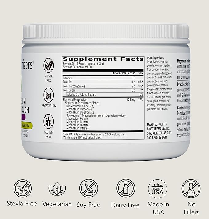 BIOptimizers Magnesium Breakthrough Drink - 8 Forms of Magnesium, Electrolytes, Sleep Health, Stress, Muscle Recovery, Heart Support | Glycinate, Citrate, Malate - Fruit Punch