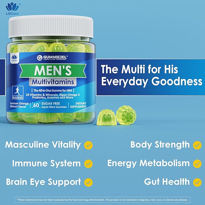 2 Pack - Mens Multivitamins Gummies, Multiminerals, Vegan Omega 3, CoQ10, Probiotics, Daily Mens Vitamins A C D E B6 B12, Methylated Multivitamin for Men, Energy, Immunity, Sugar Free, Vegan (No Iron)