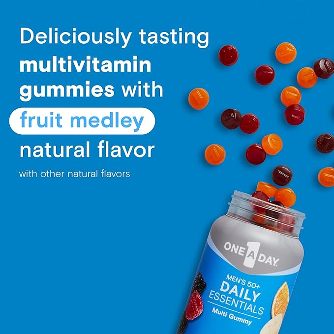 One A Day Men’s 50+ Daily Essentials Multivitamin Gummies, Multivitamin for Men Over 50, Fruit Medley Flavor, 120 Gummies
