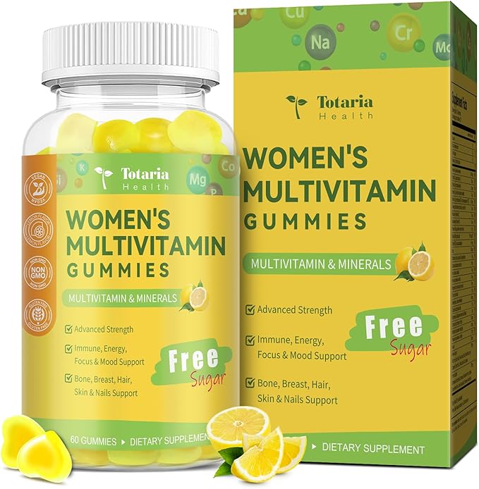Sugar Free Multivitamin Gummies for Women 14+ w/Iron, Bariatric Multivitamin, Inositol, Folate, Biotin, Womens Daily Gummy w/Vitamin A, D, C, B, for Hair, Skin, Energy, Immune, Lemon Flavor