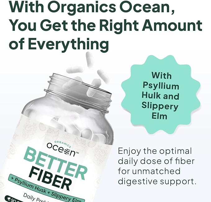 Better Fiber - Daily Fiber Supplement - Soften Stool for Effortless Bowel Movements - with Psyllium Hulk and Slippery Elm - 90 Capsules