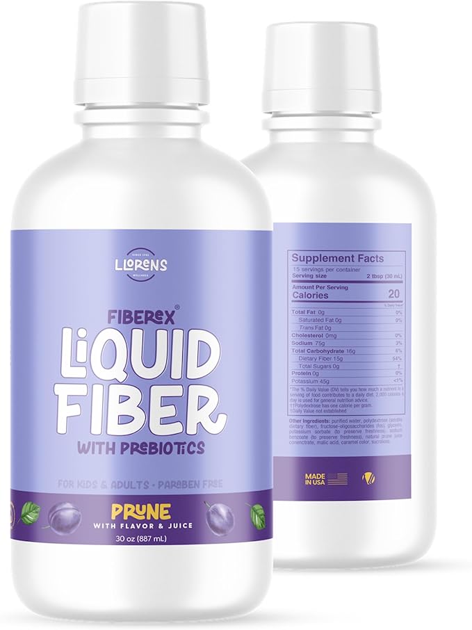Liquid Fiber 15 Grams Soluble Fiber, No Sugar, Regularity and Soft Stools - Prune Flavor - 30 FL oz