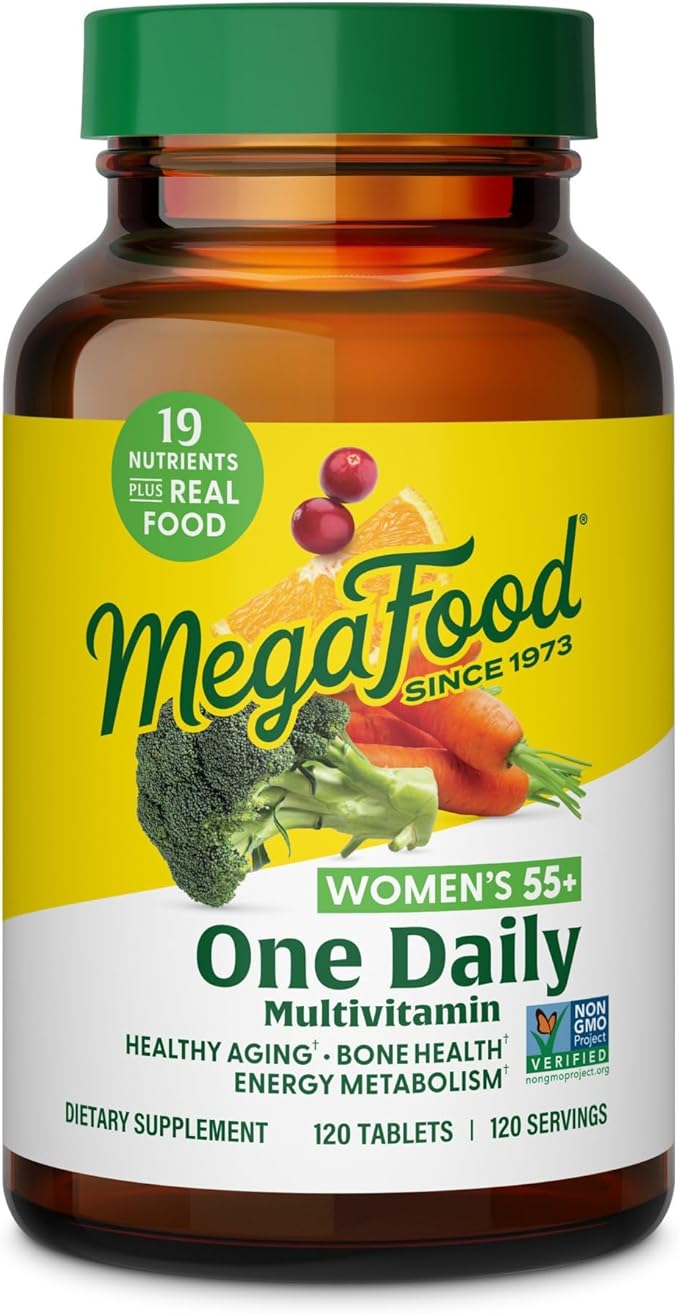 MegaFood Women's 55+ One Daily Multivitamin for Women - with Vitamin A, C, D3 & E for Optimal Aging Support - Plus Real Food - Bone & Immune Support Supplement - Vegetarian - 120 Tabs