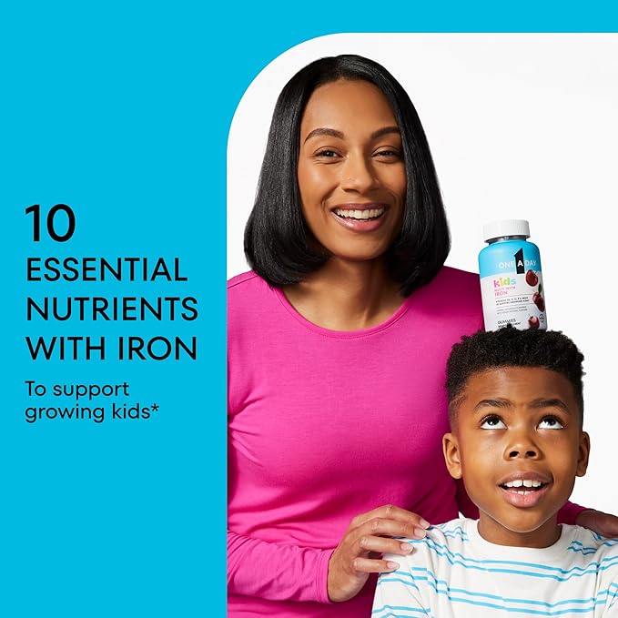 One A Day Kids Multivitamin with Iron Gummy, Vitamin D, Vitamin C, E, Zinc for Immune Support, Gummy Vitamins, Kids Multivitamin Gummies with Iron, Cherry Flavor, 60 Count (Packaging May Vary)