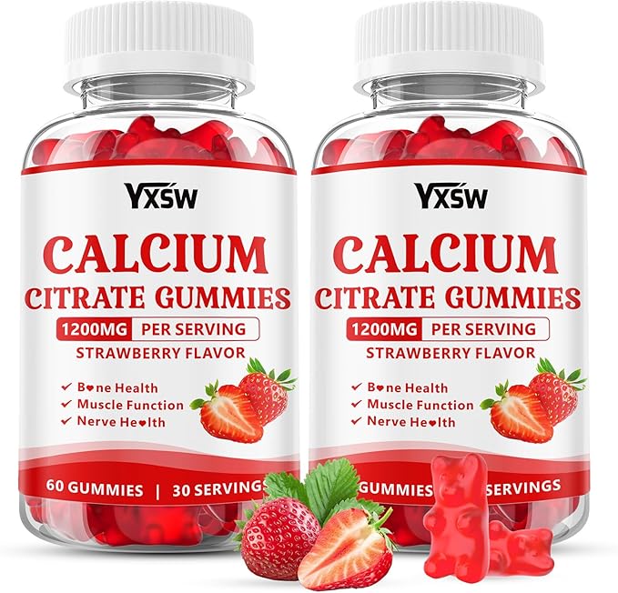 Calcium Citrate Gummies 1200mg, Chewable Calcium Supplement for Women & Men, Sugar Free Calcium for Bone, Muscle & Immune Support, Gluten Free, Vegan, Non-GMO, Strawberry Flavor, 120 Count