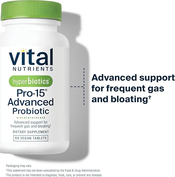 Hyperbiotics Vital Nutrients Pro-15 Advanced Probiotics for Women and Men | 15 Strains + Kiwifruit | Clinically Studied Daily Probiotics for Digestive Health, Gas, & Bloating | 60 Vegan Tablets
