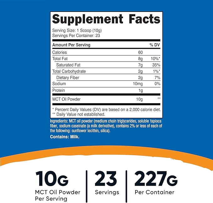 Nutricost Premium MCT Oil Powder .5LBS - Best For Keto, Ketosis, and Ketogenic Diets - Zero Net Carbs, Non-GMO and Gluten Free