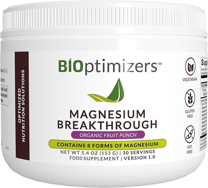 BIOptimizers Magnesium Breakthrough Drink - 8 Forms of Magnesium, Electrolytes, Sleep Health, Stress, Muscle Recovery, Heart Support | Glycinate, Citrate, Malate - Fruit Punch